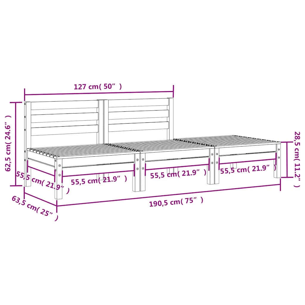 Garden Sofa 3-Seater Solid Wood Pine